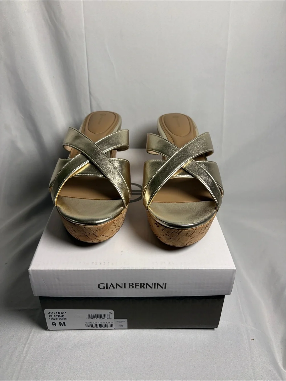Giani Bernini Metallic Gold Cork Platform Slide Sandals size 9